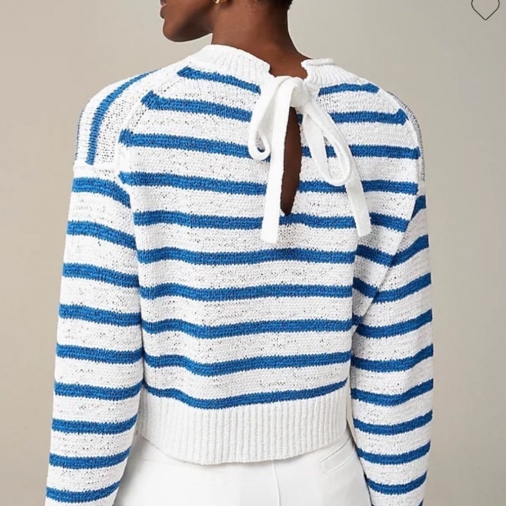 J. Crew Textured Tie Back Rollneck Blue White Stripes  Sweater XL style BZ485